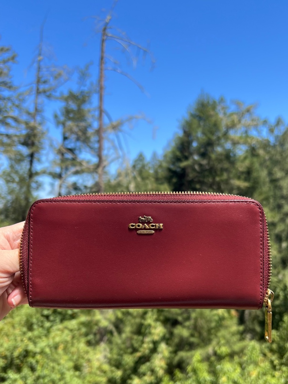 COACH Long Zip-Around Burgundy Smooth Leather Wallet Gold Hardware AUTHENTIC